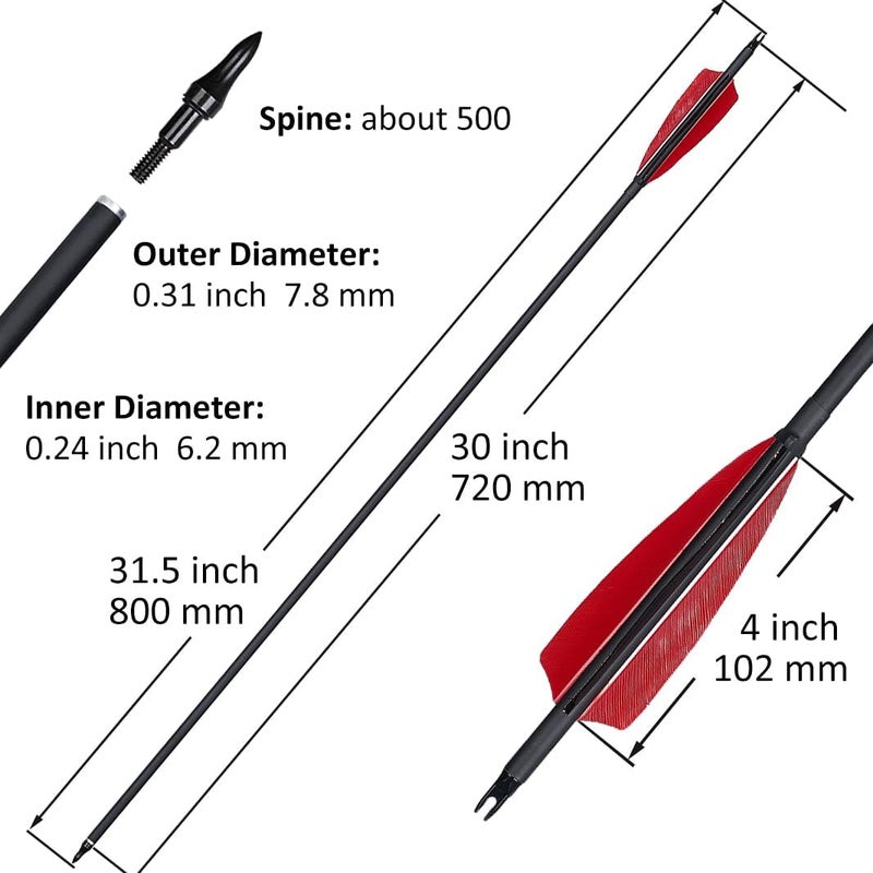 Luoyer 12 Pcs Archery Arrows with Feathers Removable Tips 30inch Hunting Arrows for Recurve Bow Longbow Compound Bow for Adults Targeting Practice - Image 2